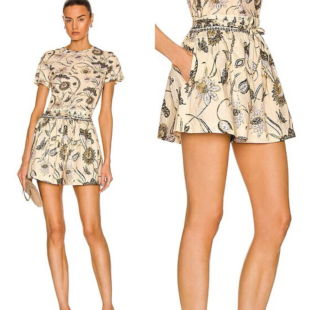 Ulla Johnson Floral Print Cream Shorts
